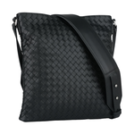 BOTTEGA VENETA 小牛皮編織寬背帶斜背包/黑色, , large