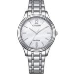 CITIZEN 星辰 光動能大三針時尚女錶 送禮-銀x白/34mm EM0411-71A, , large