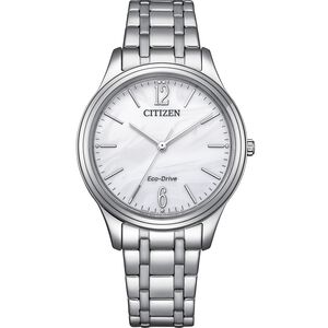 CITIZEN 星辰 光動能大三針時尚女錶 送禮-銀x白/34mm EM0411-71A