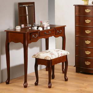 《C&B》加寬型英倫風掀鏡兩用化妝書桌椅組
