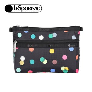 |快速出貨|Lesportsac Cosmetic Clutch 雙層拉鍊收納化妝包/ 圓點漂浮氣球 黑色