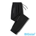 超值大尺碼-鬆緊帶 排汗 束口 冰絲長褲-黑-0204165, , large