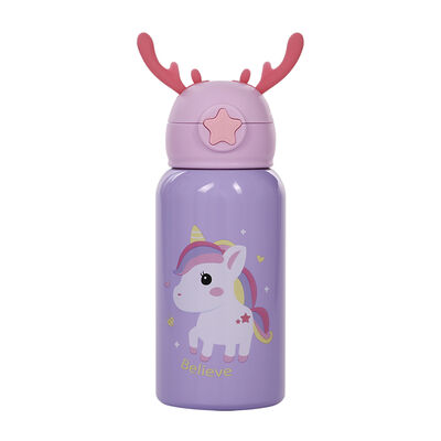日光生活可愛鹿角吸管保溫瓶450ml-獨角獸