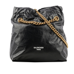 BALENCIAGA CRUSH 金鍊小牛皮小款肩背/斜背托特包/黑色, , large