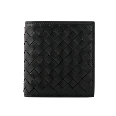 BOTTEGA VENETA 小牛皮編織對開6卡短夾/黑色