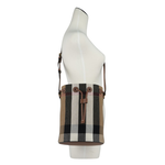 BURBERRY 格紋棉質帆布及牛皮小款束口水桶包/灰褐色/棕色, , large