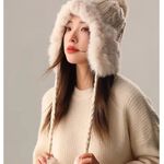 【A&R】秋冬甜美風兔毛粗編織毛線球防寒帽 -高級灰, , large