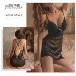 [夢巴黎]   法式蕾絲交叉露背睡衣 (附丁字褲) 蕾絲睡衣 連身睡衣 性感睡衣 居家服 睡裙 睡衣裙 女睡衣 睡衣, , large