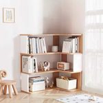 【樂樂】L型轉角簡約實用書架雙色原木+白色3層90x60(實木書架 層架 置物架 收納架), , large