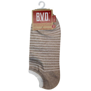 BVD條紋毛巾底女踝襪(麻卡其)