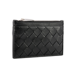 BOTTEGA VENETA 新款編織附鑰匙圈拉鍊卡夾/零錢包/黑色, , large
