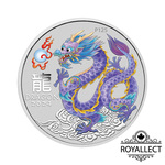Sydney Money Expo ANDA Special Australian Lunar Series III 2024 Year of the Dragon 1oz Silver Lilac Coloured Coin in Card	, , large