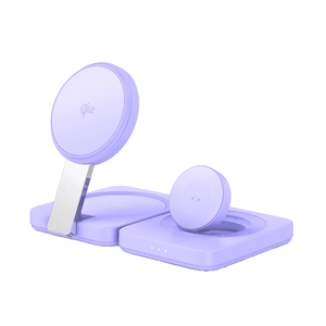 【Lisen】Qi2 三合一磁吸無線充(紫色)(桌面支架 桌上手機架 AppleWatch充電架 MagSafe 手機支架 AirPods)
