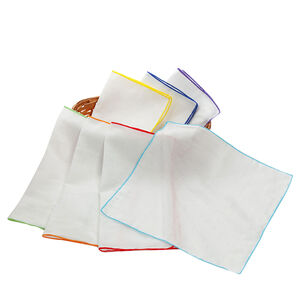 親膚純棉紗布方巾(7條入)-白色彩虹邊