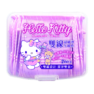 [寶富華]Hello Kitty雙線細滑牙線棒200支(盒裝)(雙線牙棒更能攔截食物殘渣)