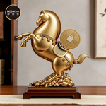 摩達客◉開運招財◉輕奢創意金色唐馬奔騰馬上有錢擺飾禮盒裝_客廳玄關臥室好風水好運勢, , large