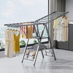 【AOTTO】翼型三層附輪折疊曬衣架(HA-035)