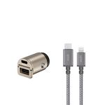 moshi【車用快充組】Mini Duo車用+USB-C to Lightning 充電線 鈦灰（1.2 m）, , large