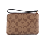 COACH 皮革+PVC LOGO L型拉鍊手拿包/卡其/黑色, , large