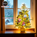 摩達客-60cm(2尺)高級PVC植雪麻布圓底座聖誕樹+童話彩繪木牌吊飾漾金系飾品組+50燈LED燈串暖白光-USB電池盒兩用充電/本島免運費/歐美外銷款, , large