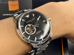 [星晴錶業]GiorgioFedon1919手錶,46mm,GF00109黑色雙面機械鏤空錶面銀錶殼銀色精鋼錶帶款