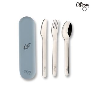官方直營【Citron】兒童餐具三件組(含收納袋)_ 霧靄藍
