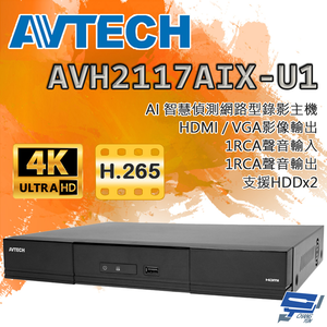 昌運監視器 AVTECH陞泰 AVH2117AIX-U1 IP 網路型錄影主機 AI智慧偵測 16路 (請來電洽詢)