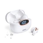 RASTO RS46 Pure White Crystal Fuel Display True Wireless Bluetooth Headphones - Bluetooth 5.3, IPX4 Waterproof, Digital Battery Display, , large