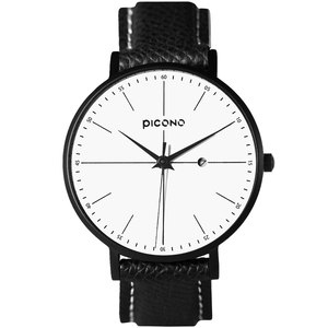 【PICONO】Siempre minimalist black and white leather strap couple watch-Black&White / SI-11201