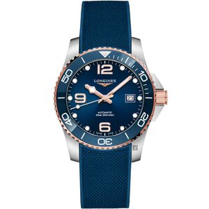 LONGINES 浪琴 深海征服者浪鬼陶瓷潛水機械錶-藍x玫瑰金/41mm L37813989