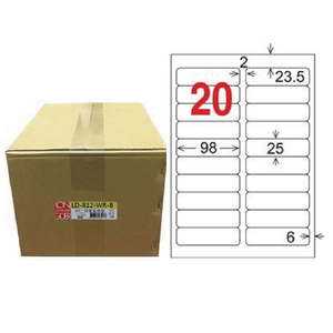 【龍德】LONGDER 三用電腦標籤 A4 20格 圓角 25*98mm可再貼1000張/箱 LD-812-WR-B(適用雷射、噴墨、影印)