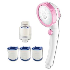 [春佰億]Water More 水摩爾 三段增壓省水標章蓮蓬頭WM-158N+除氯過濾器+濾芯3入 專利銅牌獎 控水關水