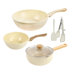 【LMG】香草系列 大小不沾雙炒鍋/雪平湯鍋 三鍋超值組(贈料理鏟夾+玉子燒鏟)