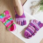 [凱美棉業]五雙組 MIT台灣製 純棉挖空隱形五趾襪 彩色條紋款, , large