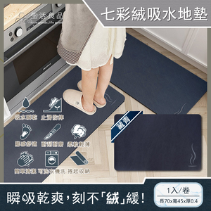 [日日好物]生活良品-一縷炊煙七彩絨3層科技瞬吸快乾透氣柔軟廚房流理台吸水腳踏地墊1入/卷(多款可選)