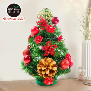 摩達客-台灣製1尺30cm精緻綠色聖誕樹+聖誕花松果雙紅系裝飾品組_免組裝_本島免運費