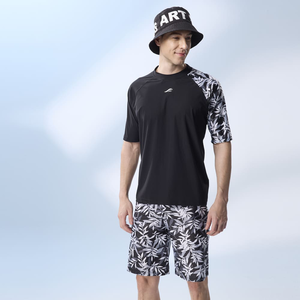 Monina Taiwan-made loose-fitting half-sleeve sun-proof functional top (suitable for both men and women) unisex style bamboo leaf black -XL