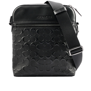 COACH Houston C Logo 浮雕牛皮日字拉鍊斜背包/黑色