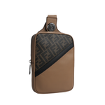 FENDI Diagonal 對角設計帆布及皮革胸口包/腰包/棕色, , large