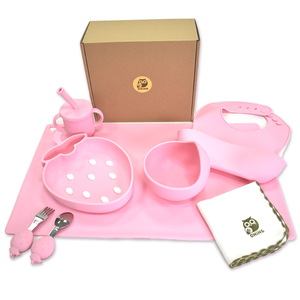 親親CCTOY 草莓 兒童無毒矽膠餐具+台製方巾 8件組 SI-04P 粉紅色
