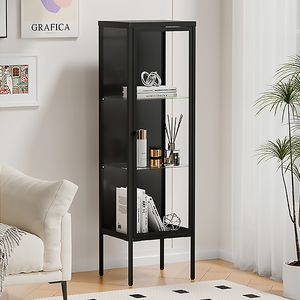 【AOTTO】三層玻璃收藏收納展示櫃-黑色(AC-705BK)