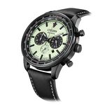 CITIZEN 星辰 綠幽靈夜光光動能三眼計時手錶-黑x藍 CA4505-21X, , large