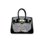 Shoulder handle bright leather hand-painted Birkin bag black (L), , large