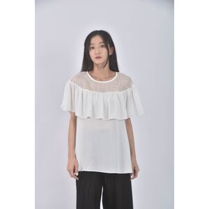 (L) many方格微透白色短袖上衣二手衣