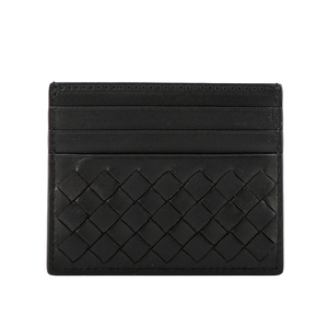 BOTTEGA VENETA 小羊皮編織6卡信用卡/名片夾/黑色