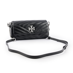TORY BURCH Kira 銀釦縫線設計翻蓋小款肩背/斜背二用包/黑色, , large