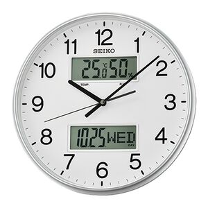 SEIKO 精工 雙顯日期/溫度/濕度多合一掛鐘 時鐘 QXL013S