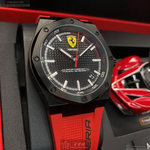 [星晴錶業]FERRARI手錶,42mm,FE00002黑色錶面黑錶殼紅矽膠錶帶款, , large