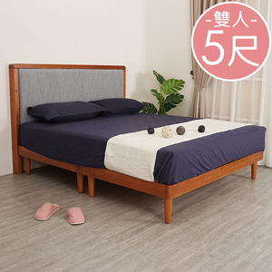 【Homelike】喜家居雙人5尺貓抓布實木床架組(柚木色)(2028)