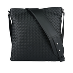 BOTTEGA VENETA 小牛皮編織寬背帶斜背包/黑色, , large